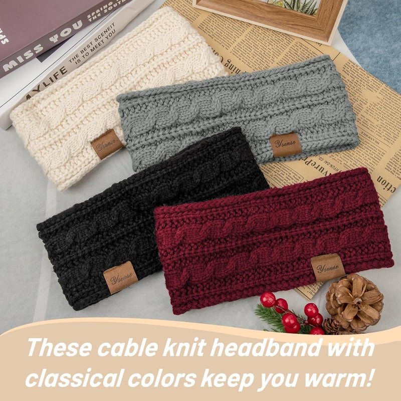 YSense 4 Pack Womens Ear Warmer Headband, Cable Knit Winter Headbands Fleece Lined Ear Warmers Stocking Stuffers for Women - Image 3